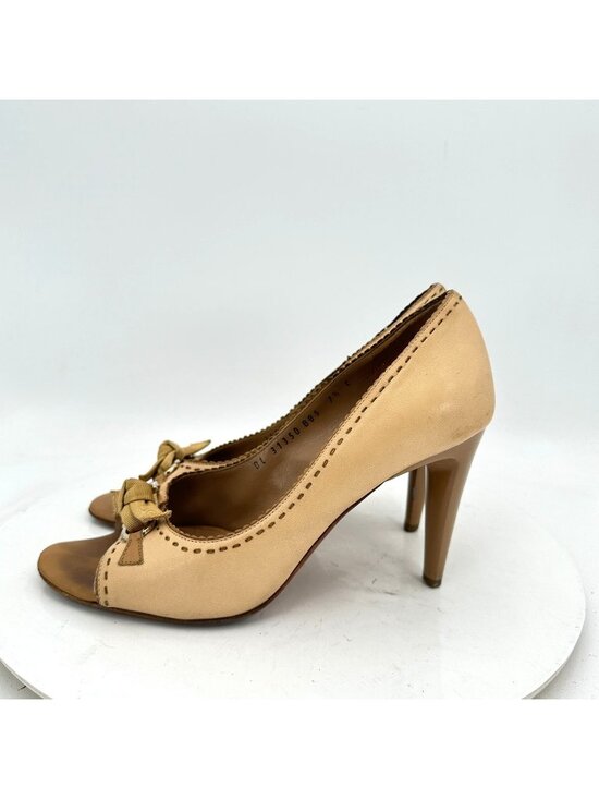 Salvatore Ferragamo Shoes - Salvatore Ferragamo Women Size 7.5C Brown Leather Bow Peep Toe Pump Heel Shoes